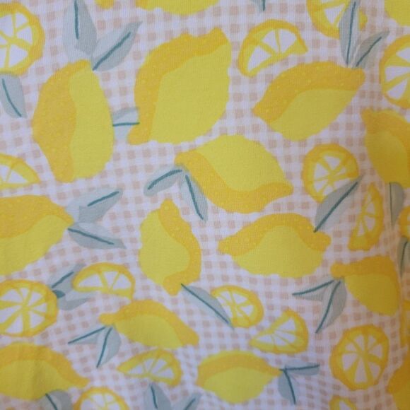$70 NEW LEMON PRINT 2X STRETCH YELLOW MIDI DRESS LIFE GIVES YOU LEMONS NWT - Picture 4 of 9